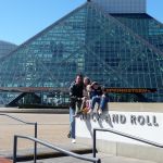 The kids and I in front of the Rock & Roll Hall of Fame.