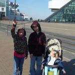 The kids outside of the Rock & Roll Hall of Fame.