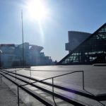 Cleveland stadium next to the Hall of Fame.