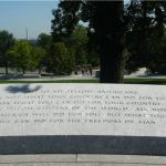The text of JFK's famous speech is on a wall that houses the eternal flame viewing area.