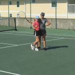 Tess & mom at the tennis courts - man was it hot!